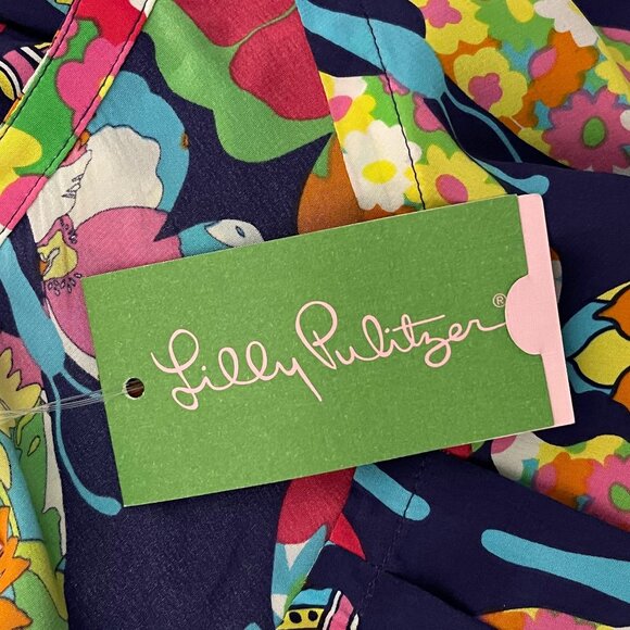 Lilly Pulizer Large Sevita Printed Silk Tunic in Bright Navy Out There NWT - Picture 5 of 8